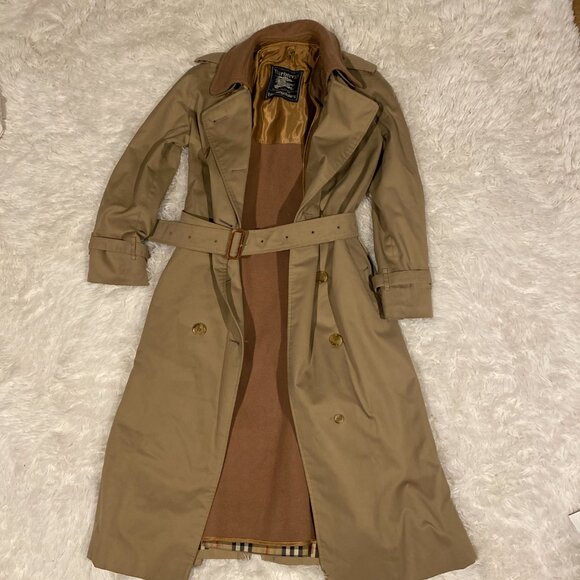 Vintage 90s Burberry Camel Wool Lined Kensington Chelsea Coat Medium Novacheck - Picture 8 of 16